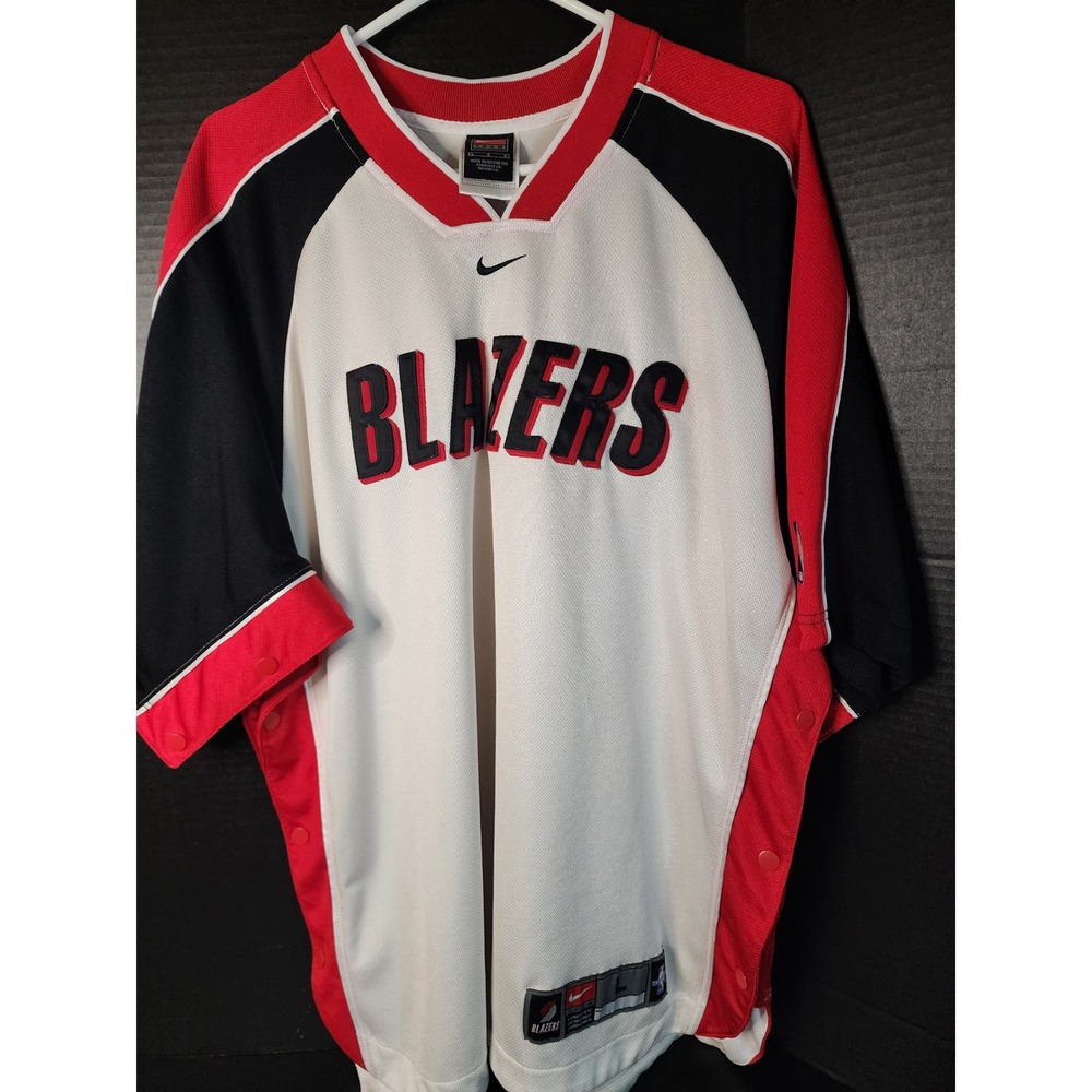 VTG NIKE Team Portland Trail Blazers Shooting Shirt Vintage White Red Black LG